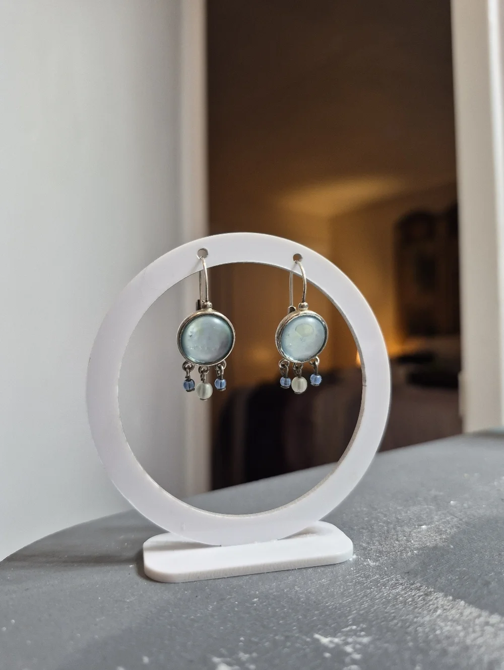 Vintage Liz Claiborne Silver Abalone Dangle Earrings